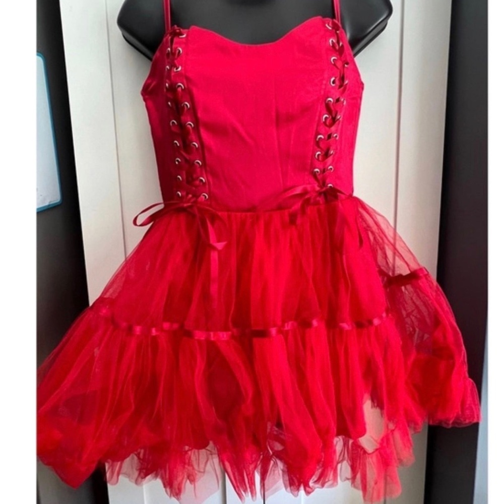 Dolls Kill Cherry Ooh La La Lace Up Mini Dress
